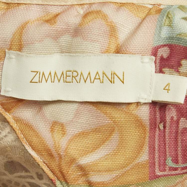 Pre Owned Zimmermann Multicolor Printed Linen and Silk Lace Trim Detail Short Dress L