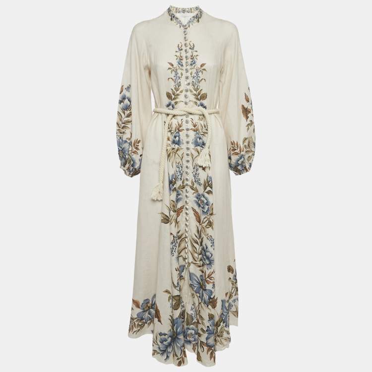 Pre Owned Zimmermann Beige Printed Linen Aliane Maxi Dress M