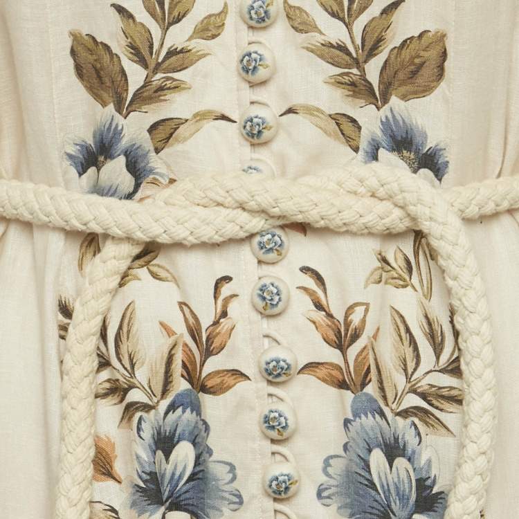 Pre Owned Zimmermann Beige Printed Linen Aliane Maxi Dress M