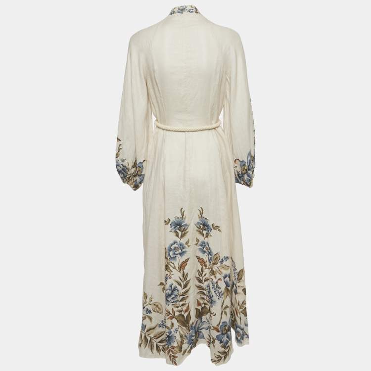 Pre Owned Zimmermann Beige Printed Linen Aliane Maxi Dress M