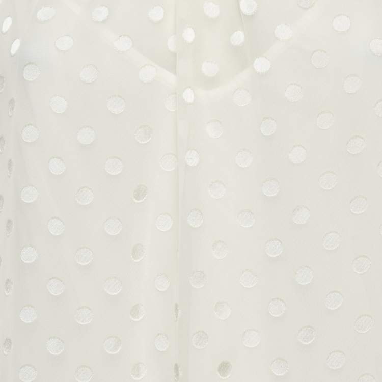 Pre Owned Zimmermann Off-White Dotted Crepe Fil Coupe Pleat Detail Top M