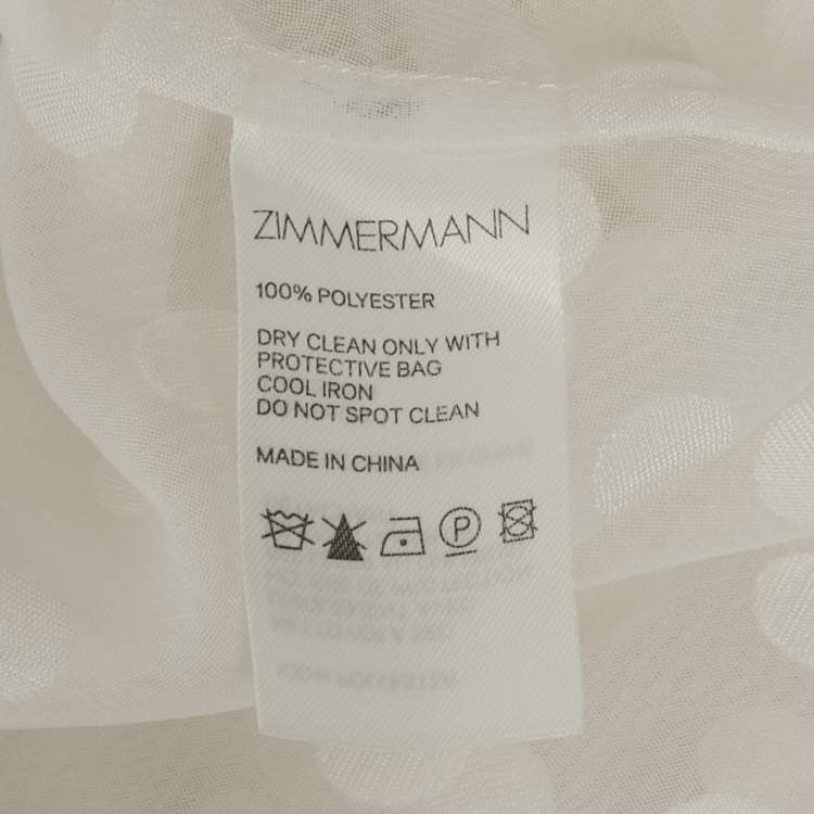 Pre Owned Zimmermann Off-White Dotted Crepe Fil Coupe Pleat Detail Top M