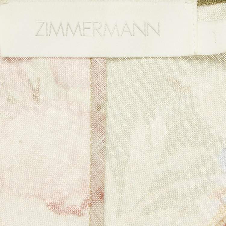 Pre Owned Zimmermann Green/Multicolor Floral Print Linen Belted Mini Dress M
