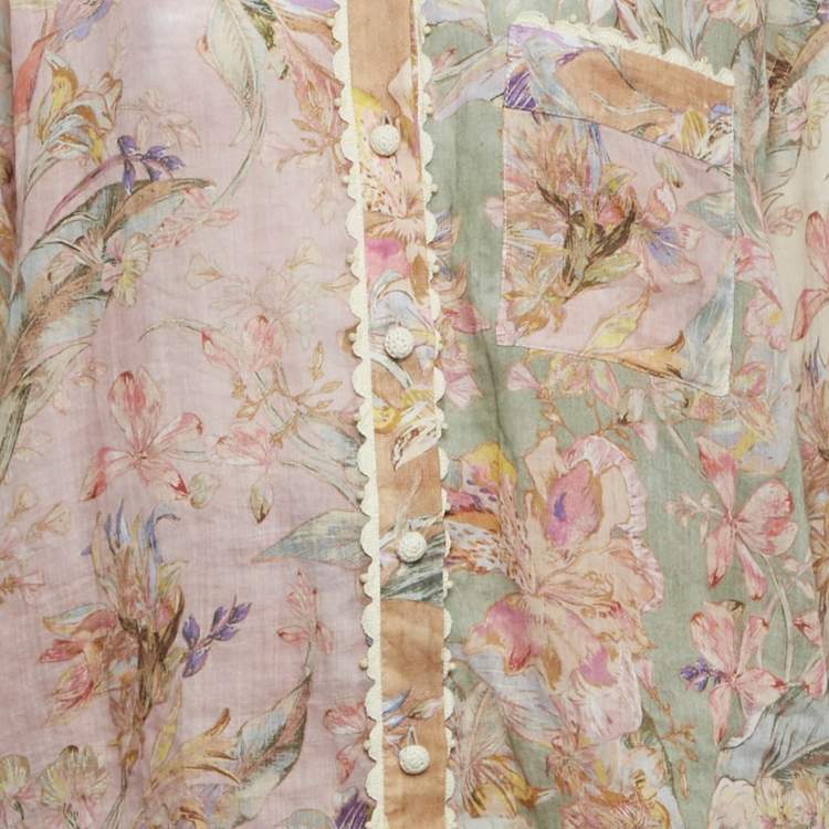 Pre Owned Zimmermann Multicolor Floral Print Ramie & Linen Shirt & Pants Set L