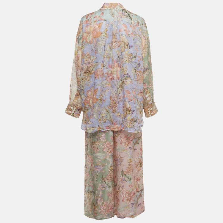 Pre Owned Zimmermann Multicolor Floral Print Ramie & Linen Shirt & Pants Set L