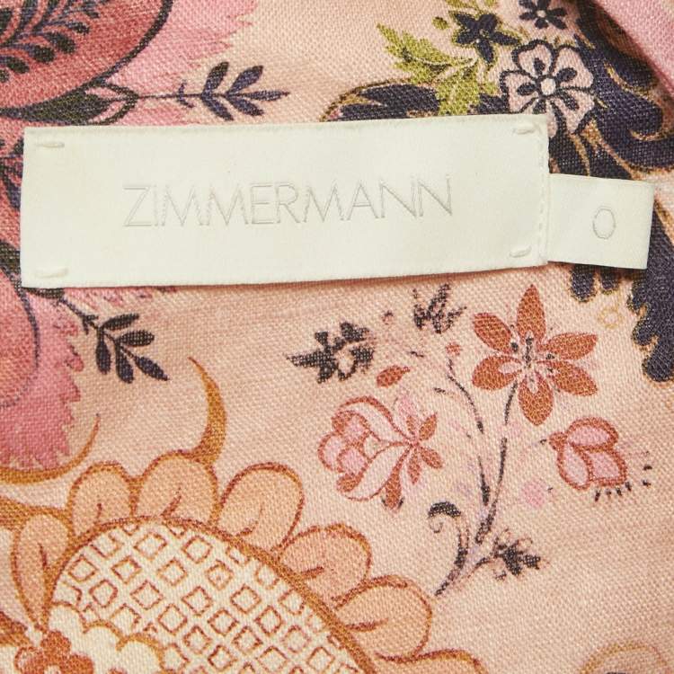 Pre Owned Zimmermann Pink Floral Print Linen Belted Laurel Mini Dress S 