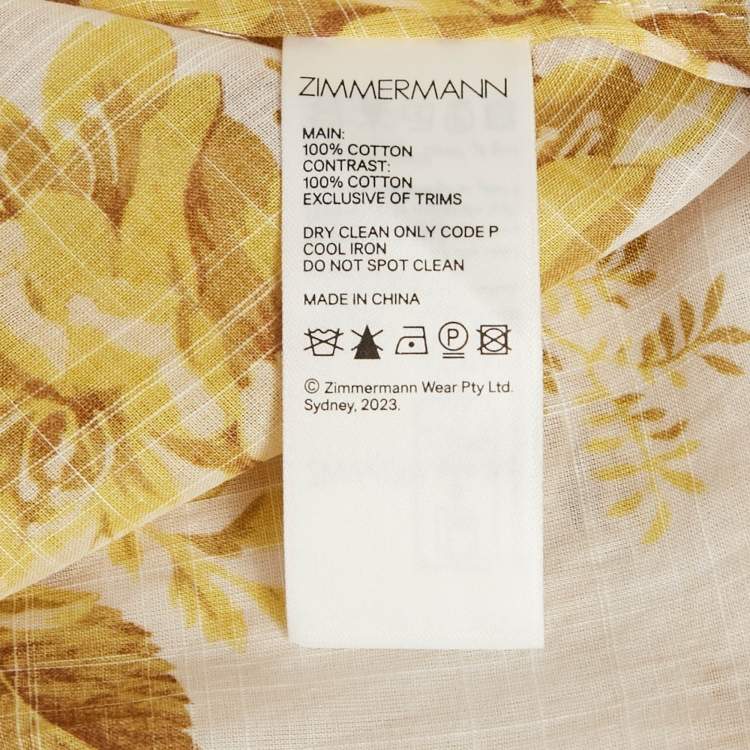 Pre Owned Zimmermann Yellow Floral Print Cotton One-Shoulder Asymmetric Dress M