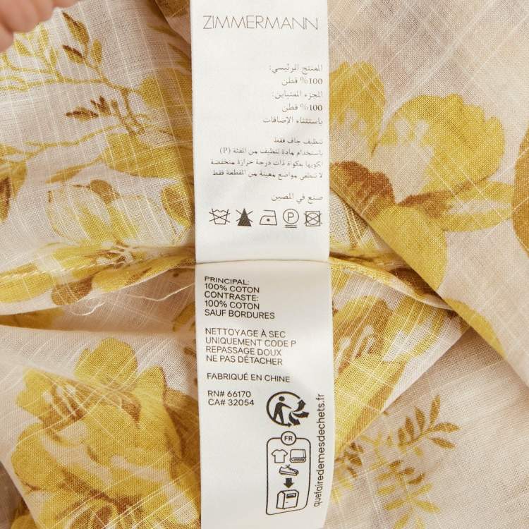 Pre Owned Zimmermann Yellow Floral Print Cotton One-Shoulder Asymmetric Dress M