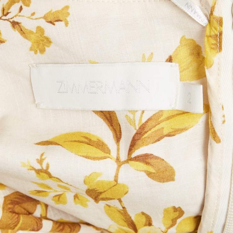 Pre Owned Zimmermann Yellow Floral Print Cotton One-Shoulder Asymmetric Dress M