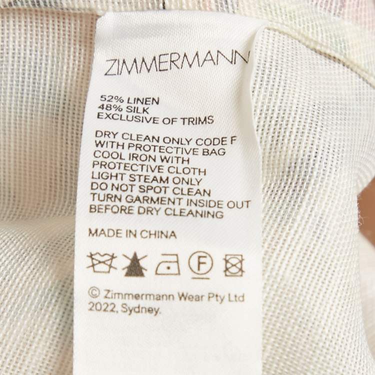 Pre Owned Zimmermann Cream/Multicolor Logo Print Linen and Silk Flared Mini Skirt M