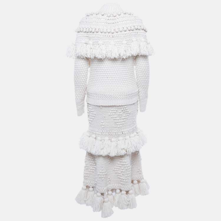 Pre Owned Zimmermann Ecru Crochet Wool kaleidoscope Jumper & Skirt Set XS/S