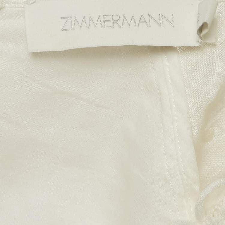 Pre Owned Zimmermann White Swiss Dot Anglaise Broderie Linen Bellitude Mini Dress M