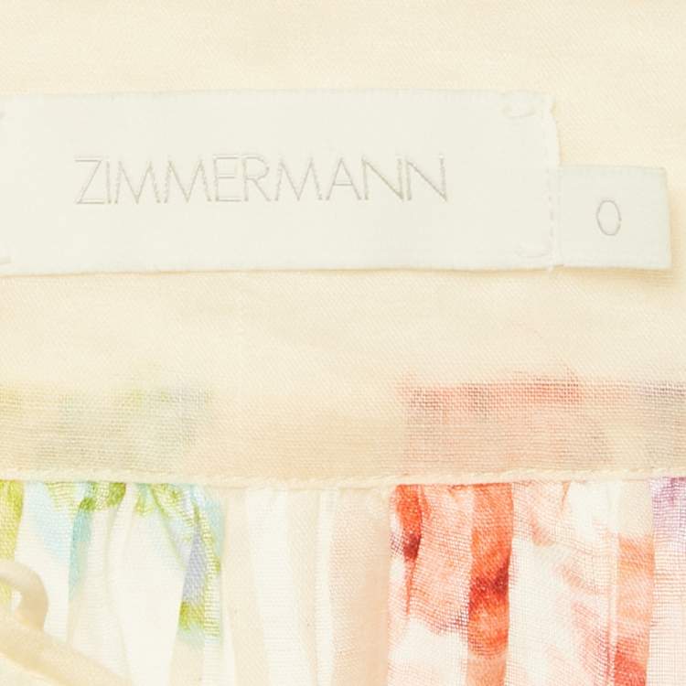 Pre Owned Zimmermann Multicolor/Off-White Floral Print Ramie Raie Billow Blouse S