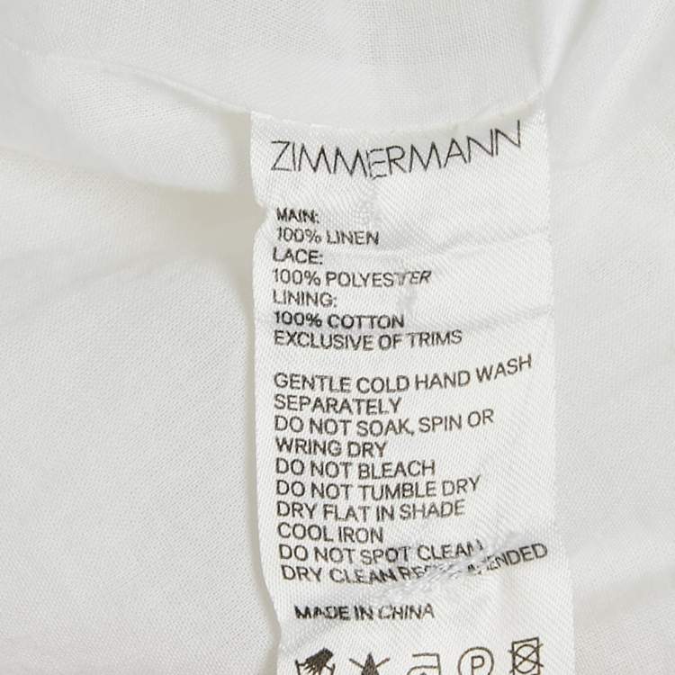 Pre Owned Zimmermann White Linen Lace Trimmed Castile Plunge Neck Mini Dress M