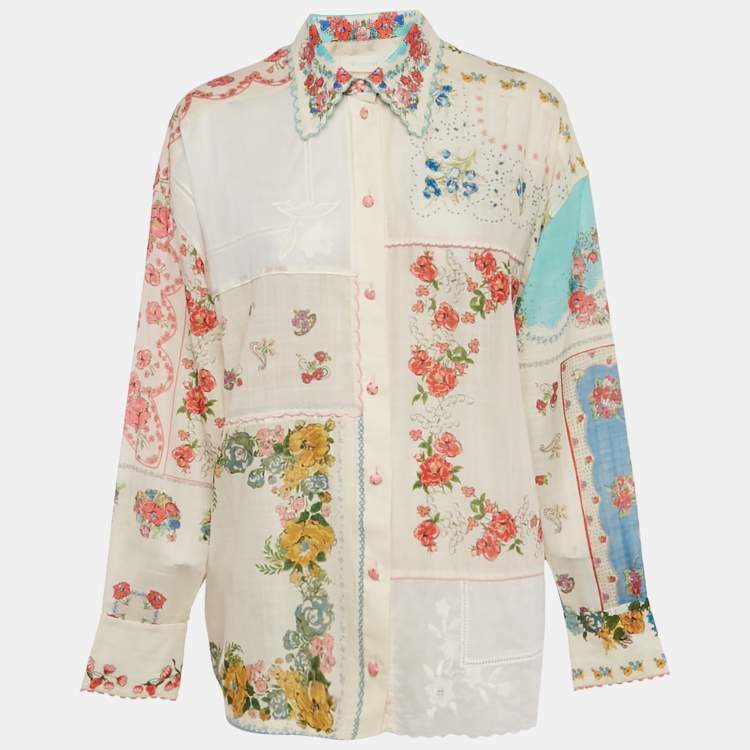 Pre Owned Zimmermann Multicolor Floral Print Clover Patchwork Cotton Shirt M