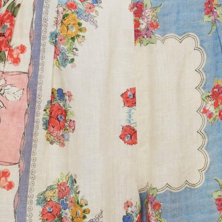 Pre Owned Zimmermann Multicolor Floral Print Clover Patchwork Linen Cuffed Trousers M