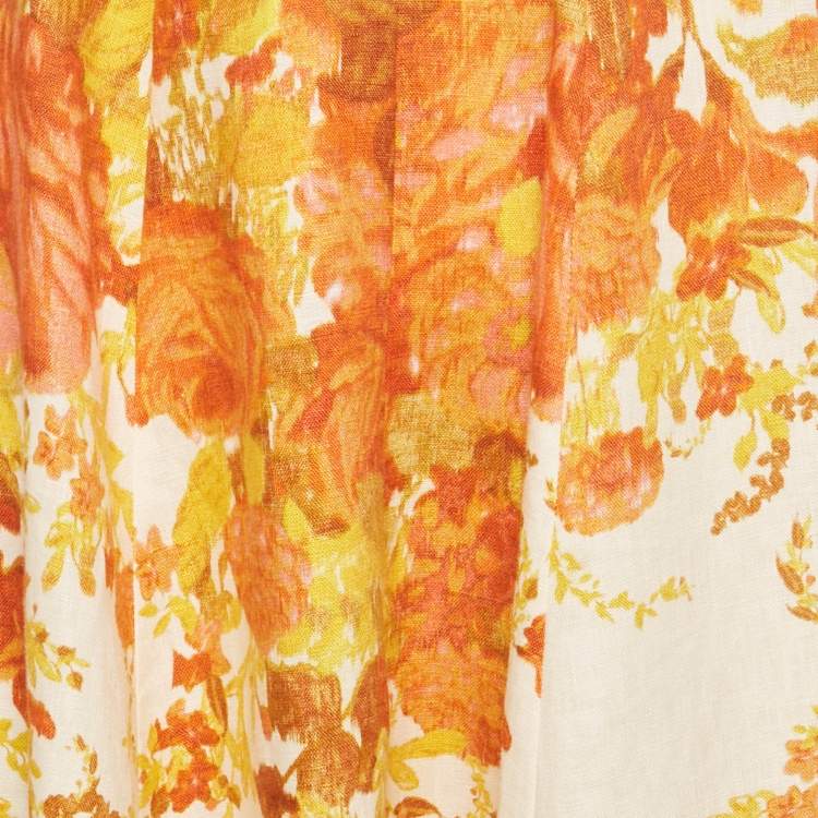 Pre Owned Zimmermann  Beige Floral Print Linen High Tide Midi Dress M