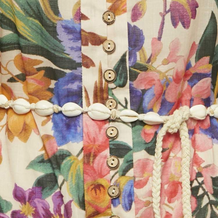 Pre Owned Zimmermann Multicolor Floral Print Cotton Flounce Mini Dress M