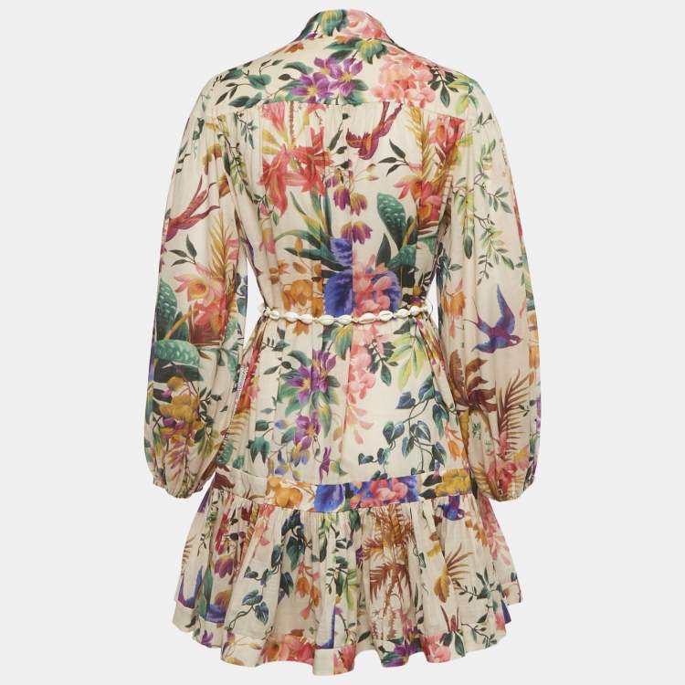 Pre Owned Zimmermann Multicolor Floral Print Cotton Flounce Mini Dress M