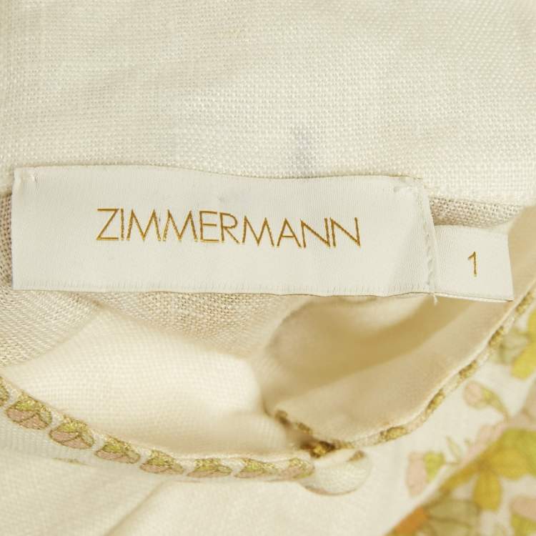 Pre Owned Zimmermann White Floral Print Linen Belted Maxi Dress M