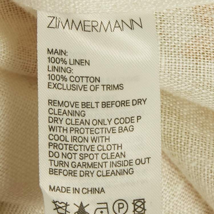 Pre Owned Zimmermann White Floral Print Linen Belted Maxi Dress M