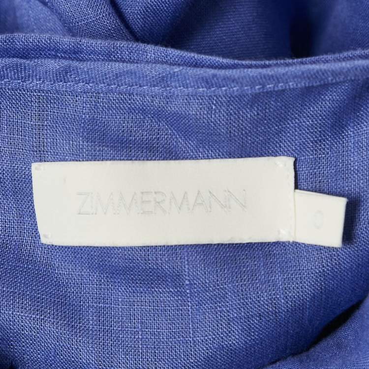 Pre Owned Zimmermann Purple Linen Open Back Asymmetric Cut-Out Midi Dress S