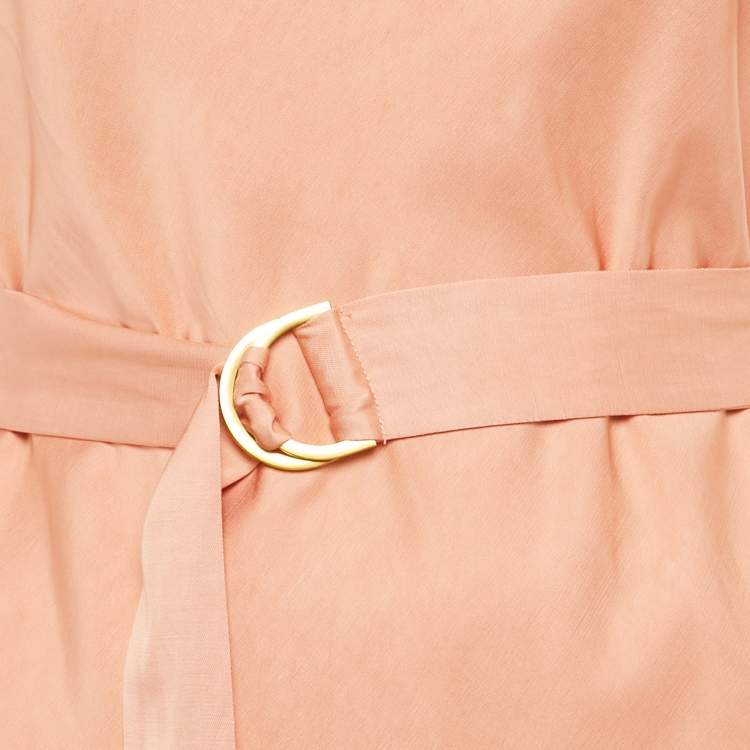 Pre Owned Zimmermann Peach Dupion Neck Tie Detail Midi Dress S
