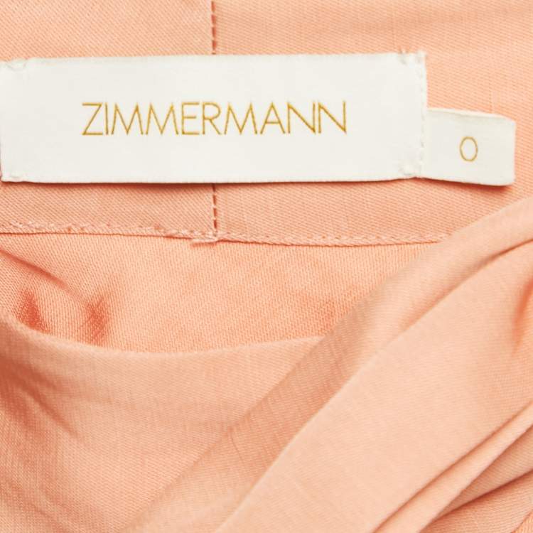 Pre Owned Zimmermann Peach Dupion Neck Tie Detail Midi Dress S