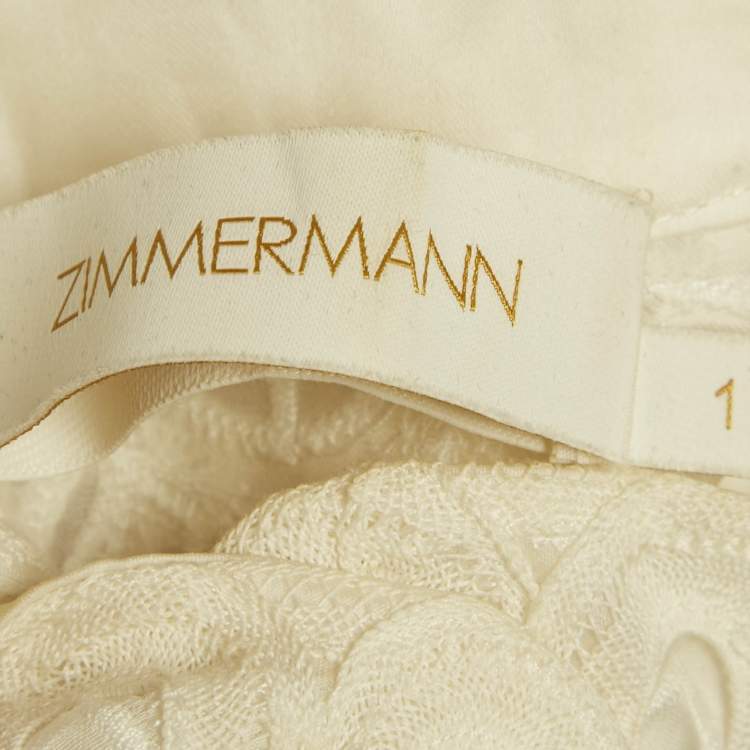 Pre Owned Zimmermann White Silk Lace Cut -Out Wavelength Shirt Dress M