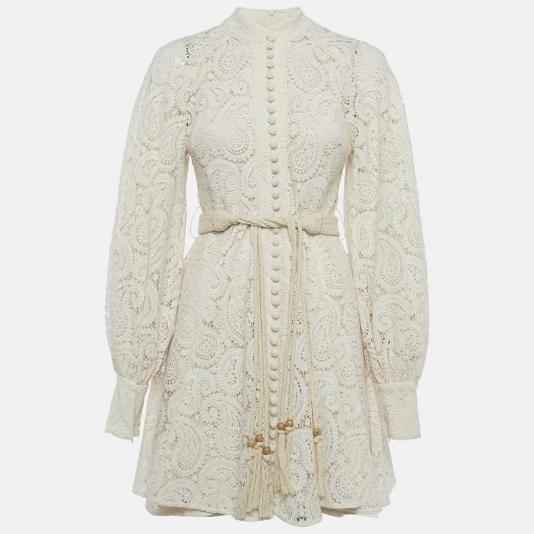 مملوكة مسبقًا Zimmermann Beige Paisley Lace Amari Mini Dress M