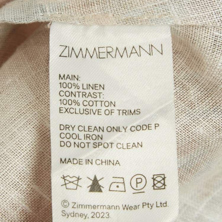 Pre Owned Zimmermann Beige /Blue Printed Linen Plunge August Midi Dress M