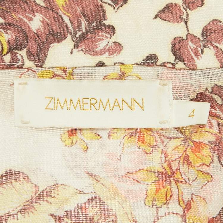 Pre Owned Zimmermann Beige Floral Print Embellished Linen & Silk Matchmaker Shirt L
