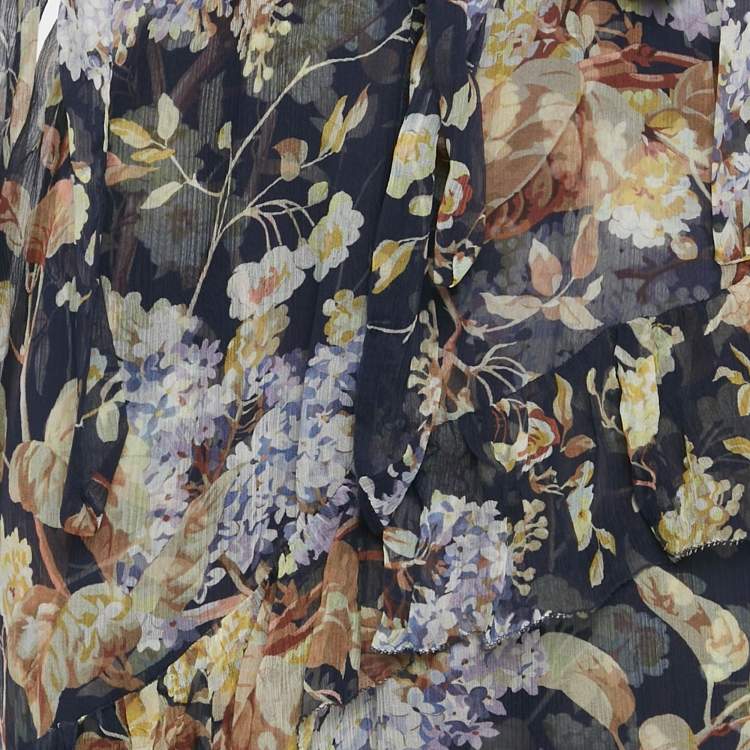 مملوكة مسبقًا Zimmermann Blue Floral Print Silk High-Low Midi Dress M