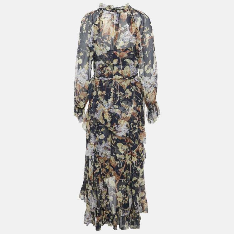 مملوكة مسبقًا Zimmermann Blue Floral Print Silk High-Low Midi Dress M