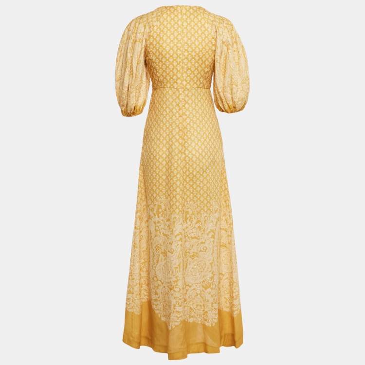 Pre Owned Zimmermann Yellow Paisley Print Linen Maxi Dress S 