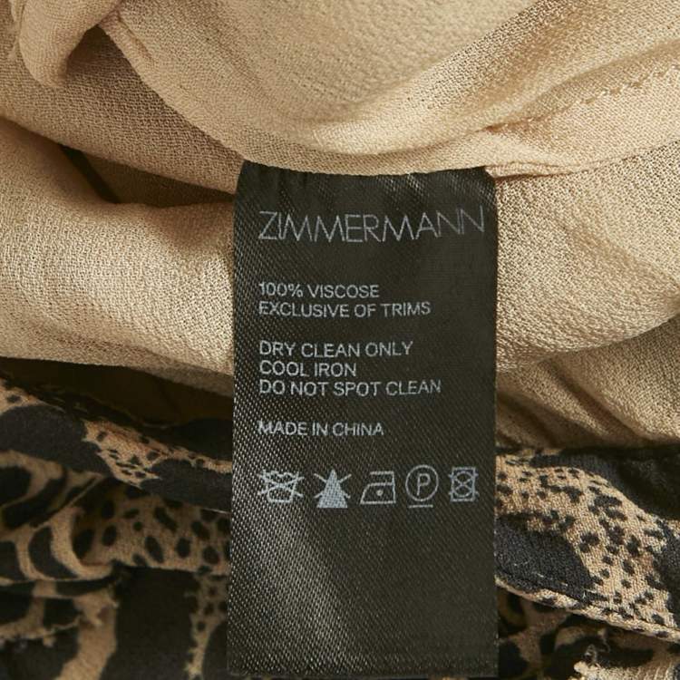 Pre Owned Zimmermann Beige Chiffon Leopard Print Cut-Out Mini Dress M
