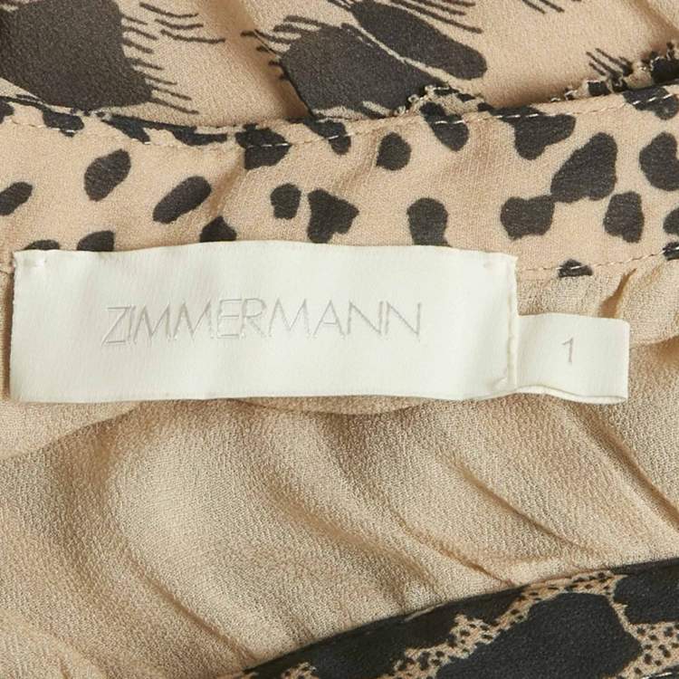 Pre Owned Zimmermann Beige Chiffon Leopard Print Cut-Out Mini Dress M