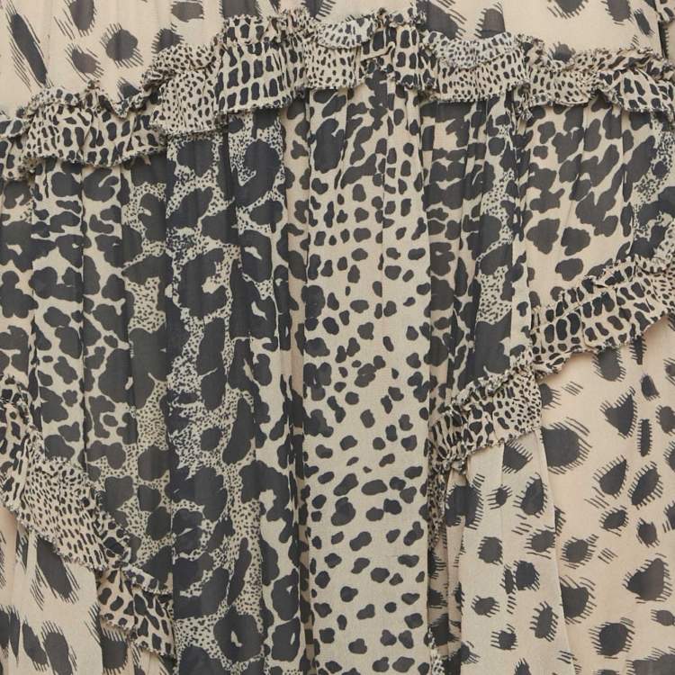Pre Owned Zimmermann Beige Chiffon Leopard Print Cut-Out Mini Dress M
