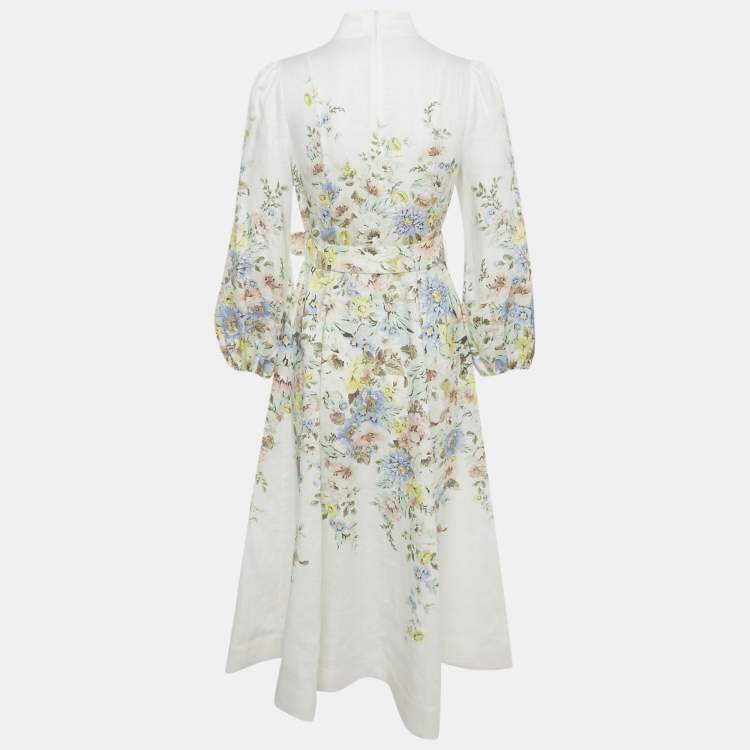 Pre Owned Zimmermann White Floral Print Linen Matchmaker Midi Dress M