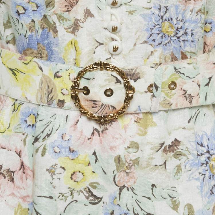 Pre Owned Zimmermann White Floral Print Linen Matchmaker Midi Dress M