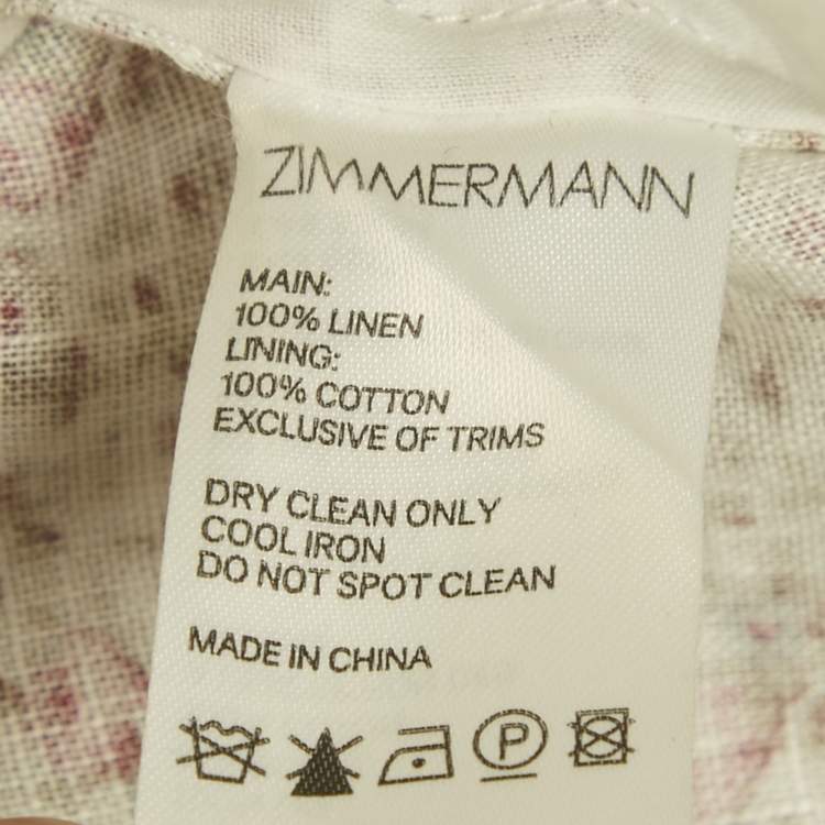 Pre Owned Zimmermann Off White Floral Print Linen Crop Top & Pants Set M 