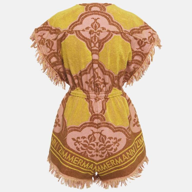 Pre Owned Zimmermann Yellow Floral Terry Cotton Romper S
