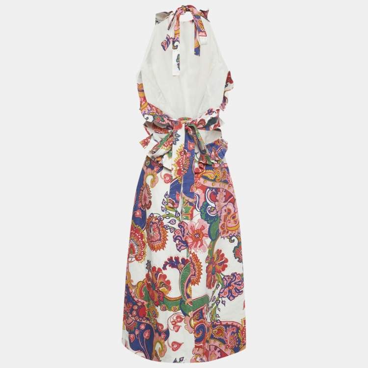 Pre Owned Zimmermann Multicolor Printed Linen Lovestruck Ruffled Dress M