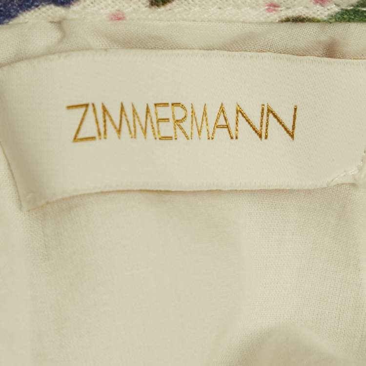 Pre Owned Zimmermann Multicolor Printed Linen Lovestruck Ruffled Dress M