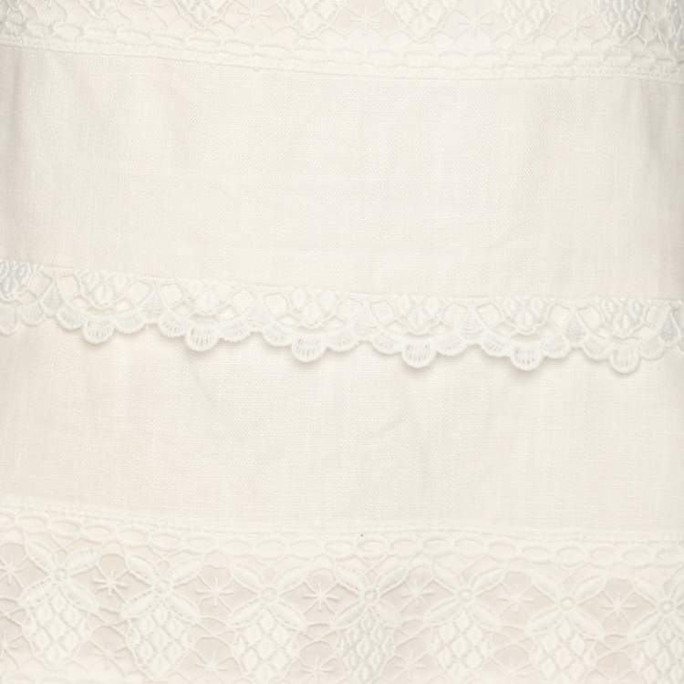 Pre Owned Zimmermann White Linen Lace Panel Tube Midi Dress S