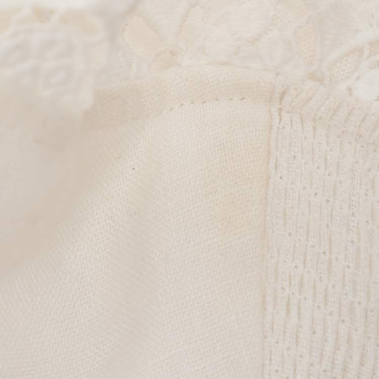 Pre Owned Zimmermann White Linen Lace Panel Tube Midi Dress S