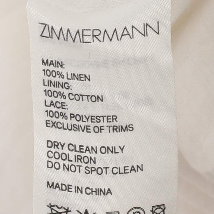 Pre Owned Zimmermann White Linen Lace Panel Tube Midi Dress S