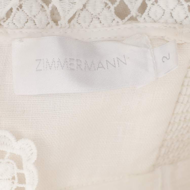 Pre Owned Zimmermann White Linen Lace Panel Tube Midi Dress S