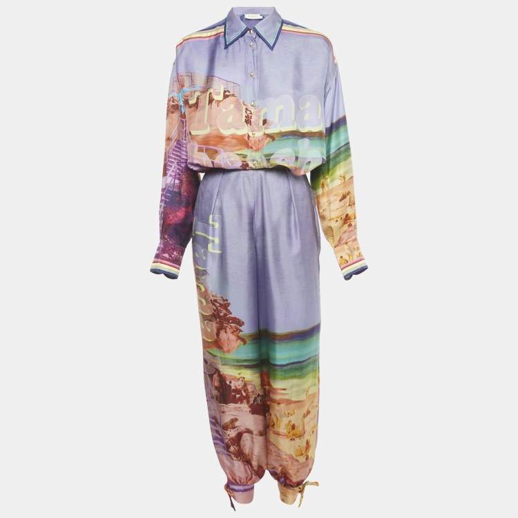 Pre Owned Zimmermann Multicolor Printed Silk Pyjama Pant & Shirt Set S