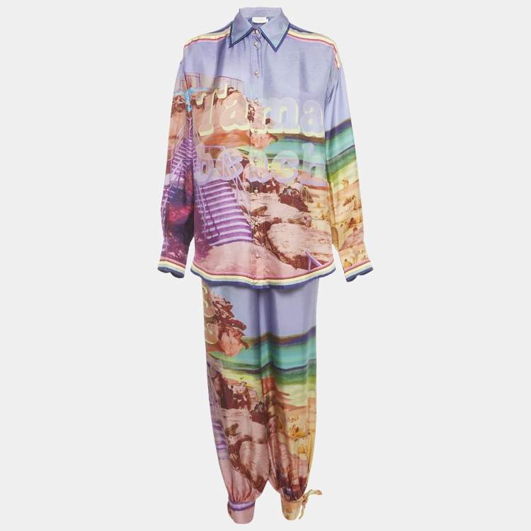Pre Owned Zimmermann Multicolor Printed Silk Pyjama Pant & Shirt Set S